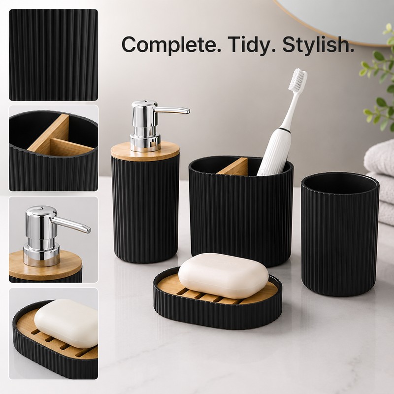 Bathroom Accessories Set for Home - 4pcs Plastic Toothbrush Holder,
