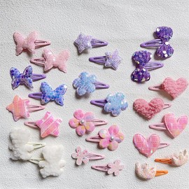 Hair Clips for Girls - 12 Pairs of Flower, bow, Star, Crown,little bear, Heart, Butterfly Shaped Barrettes and Pins - Metal Snap Accessories for Styling Kids' Hair