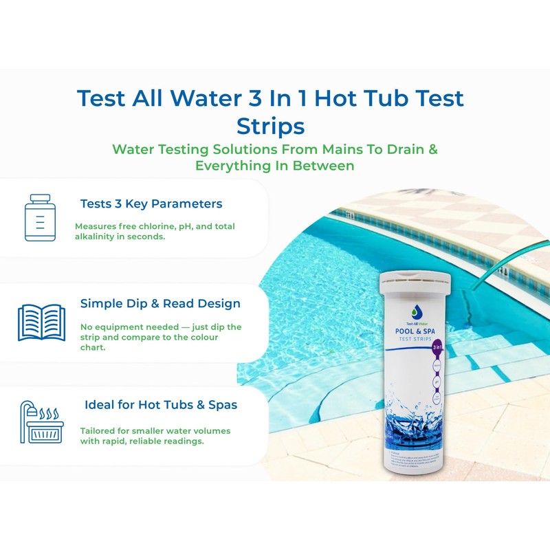 Test All Water 3 In 1 Hot Tub Test Strips,