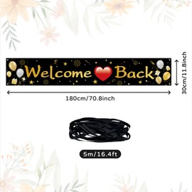 Koliphy Welcome Back Decorations, Welcome Back Banner, Long Welcome Back Banner for Family Celebration Classroom School Season Family Party Decoration, Black Gold, 70.8 x 11.8 inch
