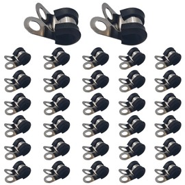 AUXBC 32Pcs 1/4 Inch Stainless Steel Rubber Cushioned Insulated Cable Clamps, Metal Wire Clamps, Pipe Hose Tube Clamp for Automotive, Home, Office Installation