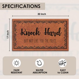 Arttown Knock Hard But Not Like You The Police Door Mat, 17 x 30 Inch Funny Welcome Doormat Decorative Home Floor Mat, Non Slip Rubber Back and Strong Water Absorption for Outdoor Indoor Decor