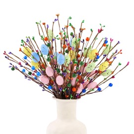 U'Artlines 6Pcs Artificial Easter Eggs Picks 15inch Spring Easter Egg Stems with Colorful Berries Cute Flowers, Easter Floral Picks for Spring Holiday Party DIY Crafts Easter Gifts