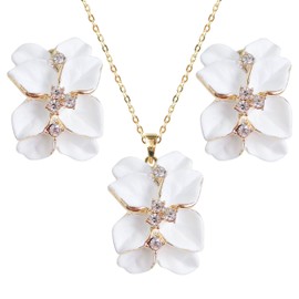 Navachi 18k Gold Plated White Crystal White Enamel Clip-on Stud Earrings And Neckalce Pendant AZ4077 Jewelry set