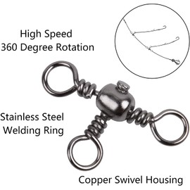T-Turn 3 Way Barrel Swivel Fishing Saltwater Crossline Triple Swivels Fishing Tackle Lure Connector for Trolling Catfish Rig Test 30-90 lbs