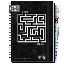 Häfft® Planner Premium A5 2025/2026 "Labyrinth" Hardcover School Calendar with Anti-Boredom Guarantee, Sustainable and Climate Friendly