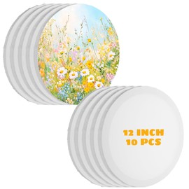 LDHHYH 10 Pack Stretched Canvas for Painting, 12 Inch Round Canvas Panel, Circle White Art Canvas Panels, Cotton Primed Paint Blank Canvas for Oil, Acrylic, Gouache, Crafts