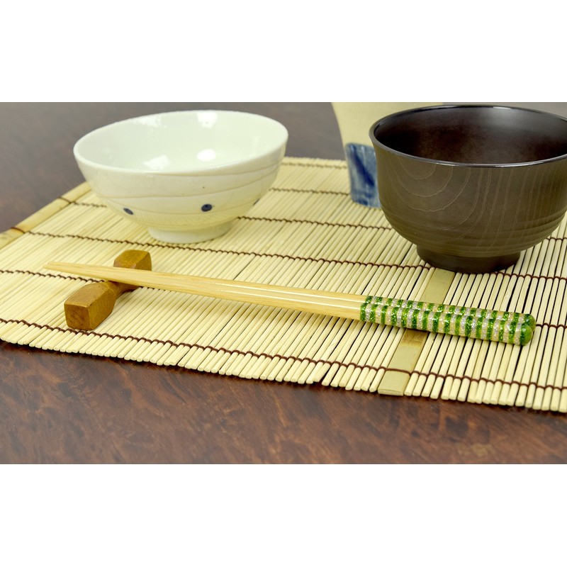 Aoba Chopsticks Dishwasher Safe, Natural Wood, Kirara Border, Green, 9.1