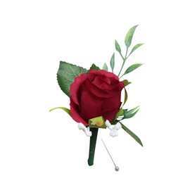 Angel Isabella, LLC Boutonnieres-Rose Baby Breath Frosted Green Artificial Flower Wedding Graduation Event Flower (Red-Burgundy)