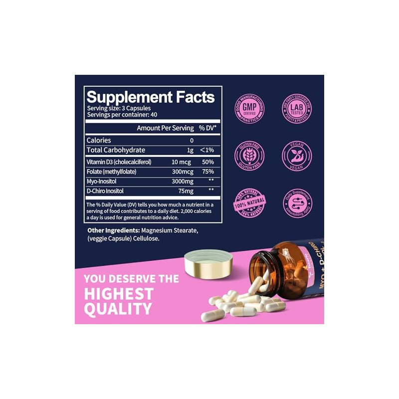 Totaria Suplemento Inositol Mujeres Vitamina Folato Complejo Mioinositol Chiroinositol Proporción