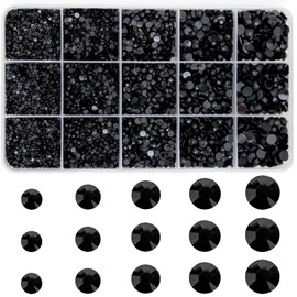 9600Pcs Nail Art Rhinestones, BetterJonny Black Round Nail Flatback 2/3/4/5/6mm Gems Flat-Bottomed Rhinestone for Crafts Decoration and Jewelry Making