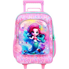Kids Luggage for Girls, Mermaid Rolling Travel Carry on Suitcase for Toddler Children with Wheels