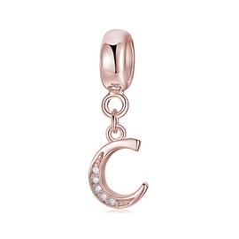 Symretie Women's Rose Gold Charm Pendant Letter A-Z 925 Sterling Silver Charms Compatible with European Bracelets and Necklace, Silver