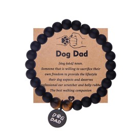 Dog Dad Bracelets Father Bracelet Gift from Daughter Son, Dog Dad Birthday Christmas Gift for Father Daddy Puppy Lover Black Beaded Bracelet for Doggie Owner Men Husband I love You Gift