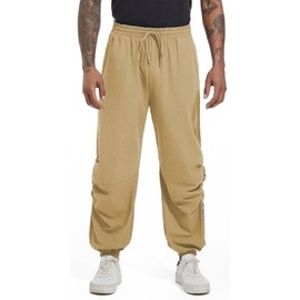 CLANMILUMS Men's Cotton Linen Drawstring Pants Elastic Waist Casual Jogger Yoga Pants (38, Khaki)