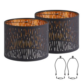 Luvkczc Black Lampshades Set of 2, Drum with Hollow-carved Design, 12.7'' x 10 Inches for Table Lamp, Floor Pendant Light, Lamp Shade Harp Holder Included (2TL-31005H)