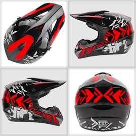 Youth Dirt Bike Helmets Kids Full Face Motorcycle Helmets - DOT Approved for Motcross, Off Road, ATV & Four Wheeler (Goggles, Gloves, Faceshield) - (Red, Small)