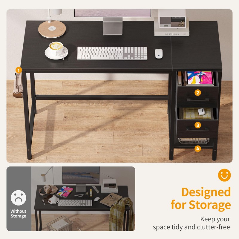 CubiCubi Computer Desk with 2 Drawers, 40 Inch Small Home