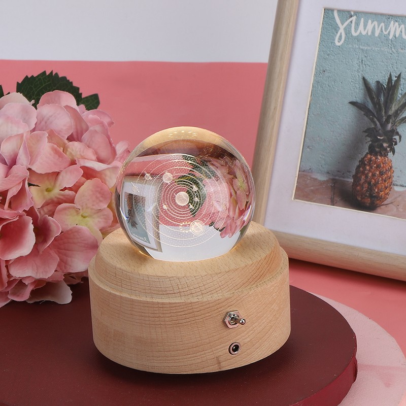 Solar System Pattern Crystal Ball Rotating Music Box USB Charging