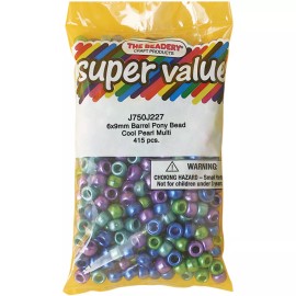 Beadery Pony Beads 6mmX9mm 415/Pkg-Cool Pearl Multicolor (Pack of 3)
