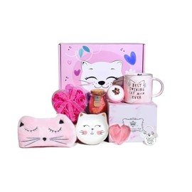 Cat Lover Gift Box Set for Women, Cat Mom Spa Basket Bath Set, Cat Themed Gifts For Mother's Day, Birthday, Christmas