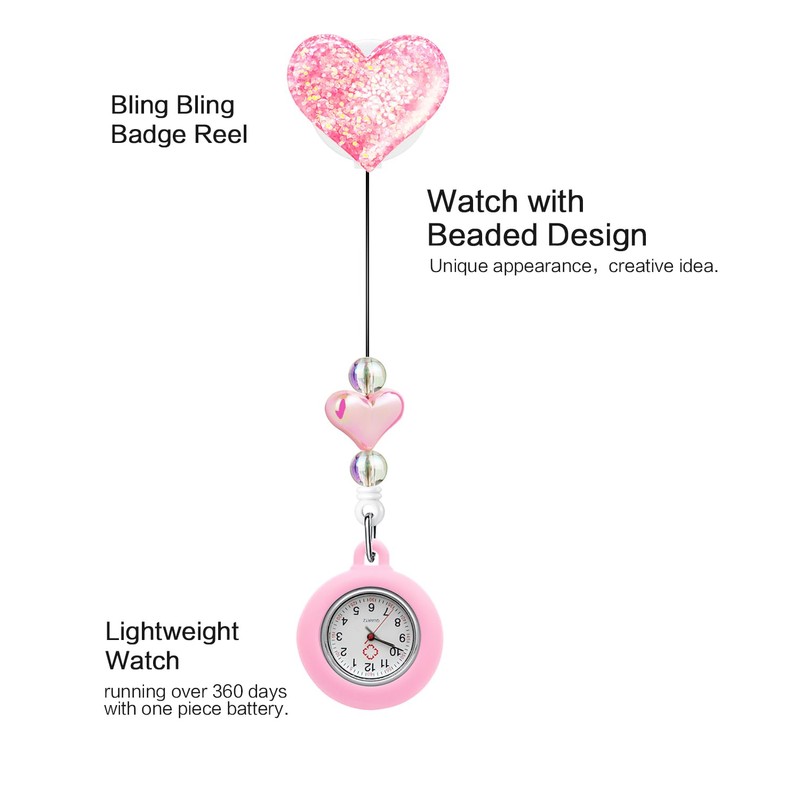 Qinsuee Nurse Watch with Retractable Clip, Nurse Fob Watch with