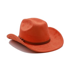 Western Cowboy Hat for Men Cowgirl Hat for Women Unisex Wide Brim Felt Fedora Hats Classic Flat Top Hats with Buckle Belt (US, Alpha, Medium, B-Orange)