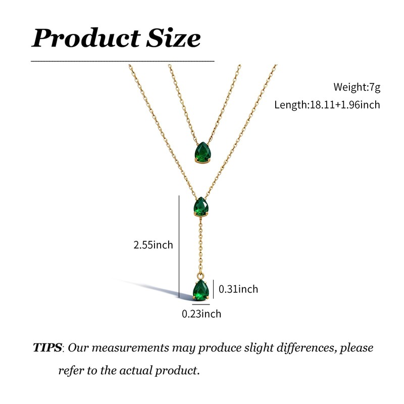 Layered Necklace for Women Green Red Blue Pink Teardrop Long