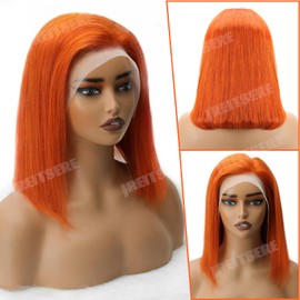 Jreitsere Ginger Orange Bob wig Human Hair 13x4 HD Transparent Lace Frontal Wigs Human Hair 350# Colored Bob Wig Straight Short Bob Wigs for Black Women 12 Inch