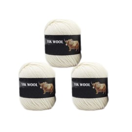 3 Balls Thick Yak Wool Yarn Soft Cashmere Thread Knitting Worsted Blended Crochet Yarn for DIY Sweater Scarf Gloves - 300g (Cream White)