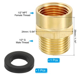 PATIKIL Brass Pipe Fitting Adapter, 1/2" NPT Female Thread x 1/2" G Male Thread Brass Reducer Hex Tubing Hose Connector Adaptor with Gasket for Plumbing