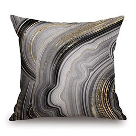 Throw Pillow Case Luxury Marble Black Gray with Yellow Ombre Cotton Linen Square Cushion Cover Standard Pillowcase for Men Women Kids Home Decorative Sofa Armchair Bedroom Livingroom 18 x 18 inch