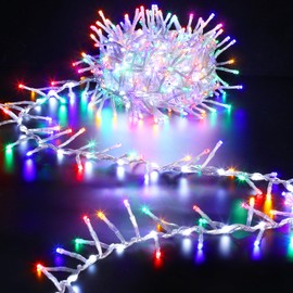 GlobaLink Chasing Cluster Christmas Lights, 10m 500LEDs Multicolor & Cool White Christmas Lights Outdoor, 9 Flash Modes with Memory, IP44 Waterproof Fairy String Lights for Indoor Xmas Tree Garden