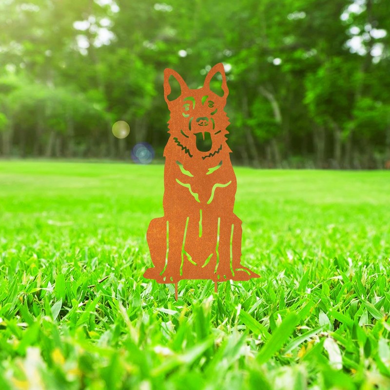 VerLuky German Shepherd Garden Stake Rust, Rust Stake Metal Dog