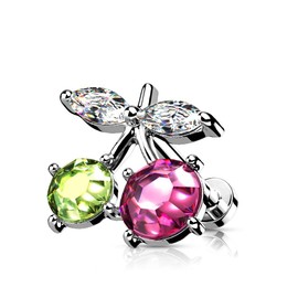 PiercedOff 316L Surgical Steel Labret with Internally Threaded Cherry - Thickness 16GA (1.2mm) Length 8mm / Cherry 9mm