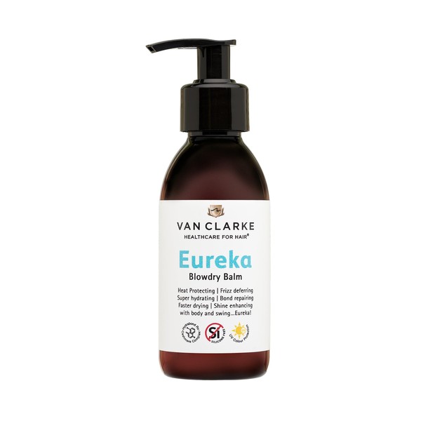 Van Clarke Eureka! Blowdry Balm -150ml - Heat protector - Tames Frizz, Super Hydrating, Repairs Bonds, Fast drying, Shine Enhancing with Body - Healthcare for Hair