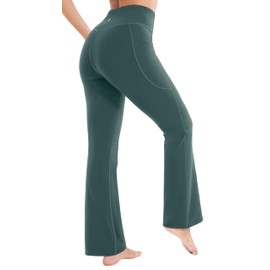 Heathyoga Fleece Lined Pants Women Yoga Pants with Pockets for Women Thermal Pants High Waist Flare Leggings for Winter Army Green