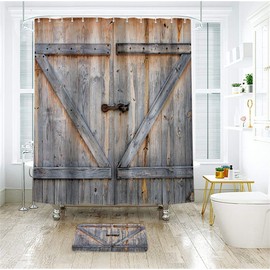Riyidecor Extra Long Rustic Barn Door Shower Curtain 72Wx84H Inch Farmhouse Wooden Plank Country Barnwood Vintage 12 Pack Metal Hooks Decor Fabric Polyester Waterproof