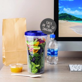 PLASTICPRO [48 oz 4 Pack] Twist Top Deli Containers Clear bottom With blue Top Twist on Lids Reusable, Stackable, Food Storage Freezer Container Pack of 4