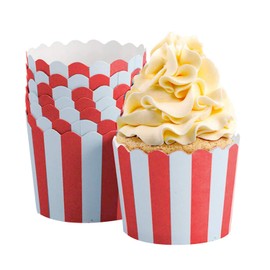 50 Pcs Premium Cupcake Paper Liners Cupcakes Papers for Popcorn Cupcake, Cupcake Bath Bomb, Muffin Case, Great for Christmas Cupcake Baking Decoration(Red Stripe)