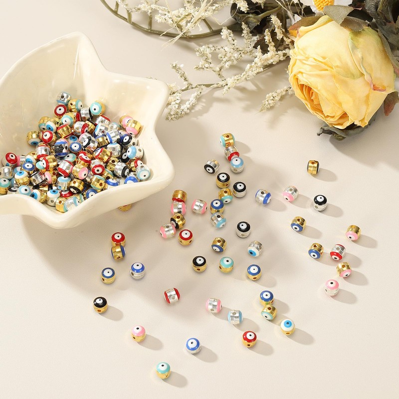 PATIKIL 5mm Enamel Evil Eye Beads, 50 Pcs Turkish Evil