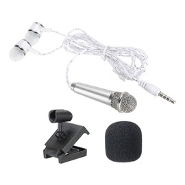 PATIKIL Mini Microphone Portable Vocal Microphone Silver for Voice Recording and Singing with Earphone, Mic Stand and Cover Pack of 1