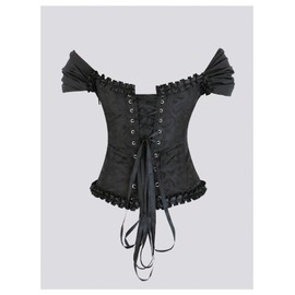 SOLY HUX Women's Off the Shoulder Corset Bustier Lace Up Boned Overbust Corset Bodyshaper Tops Pure Black Large