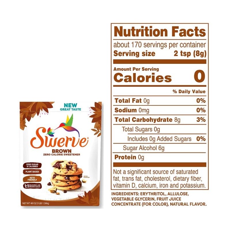 Swerve Ultimate Sugar Replacement Sweetener, Brown Sugar Substitute, Zero Calorie,