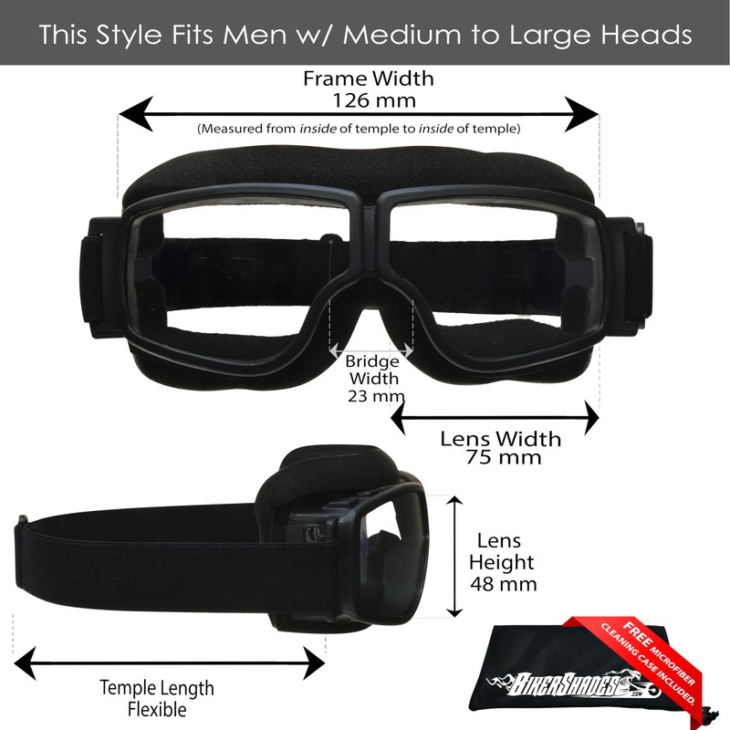 Motorcycle Biker Goggles Over Glasses with Polycarbonate Safety Lenses Memory