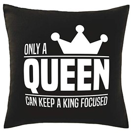Hippowarehouse Only A Queen Can Keep A King Focused - His and Hers Printed bedroom accessory cushion cover case 41x41cm