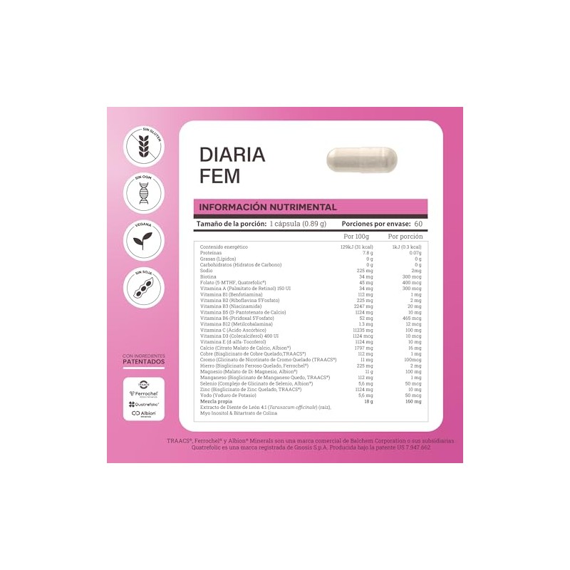 Matter Diaria Fem Vitaminas Mujer Inositol Quatrefolic Ferrochel Minerales Quelados