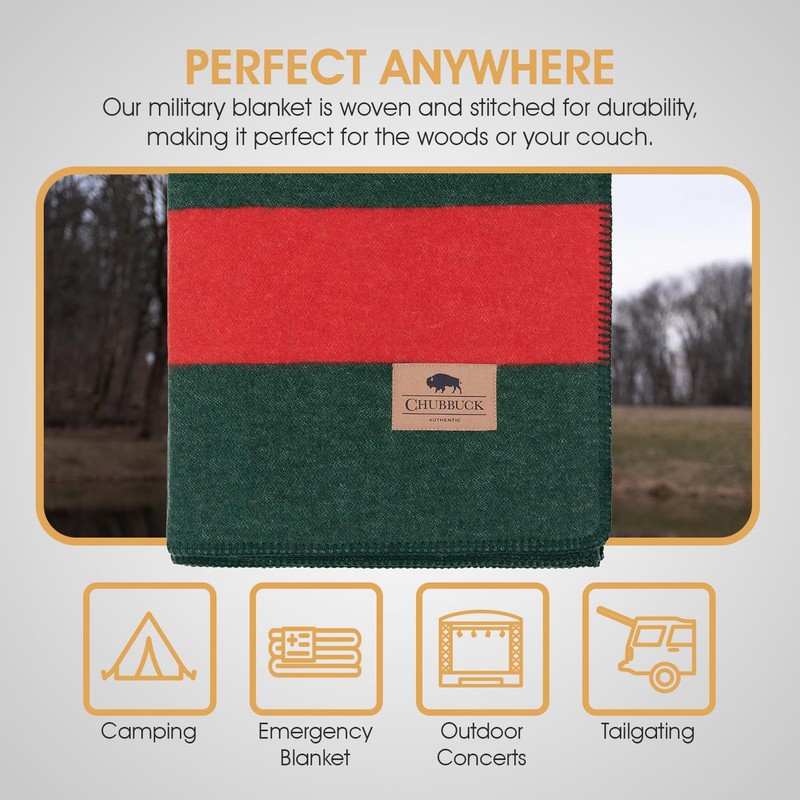 Chubbuck 100% Wool Blanket Camping (60" x 84") - Large