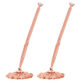 Bcxfbxd 2 Pcs Hollow Round Pen Holder with Diamond Metal Pen Stand Holder Set Signing Pen Set Signing Desk Ballpoint Pens for Guest Book Wedding Birthday Graduation Teacher Office Business (Rose Gold)