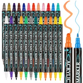 WISTENALLA 24 Colors Acrylic Paint Pens, Acrylic Paint Markers Set for Wood Crafts Ceramic Stone Colouring DIY Craft, 1-5mm Waterproof Permanent Dual Tip Colouring Pens for Adults Kids